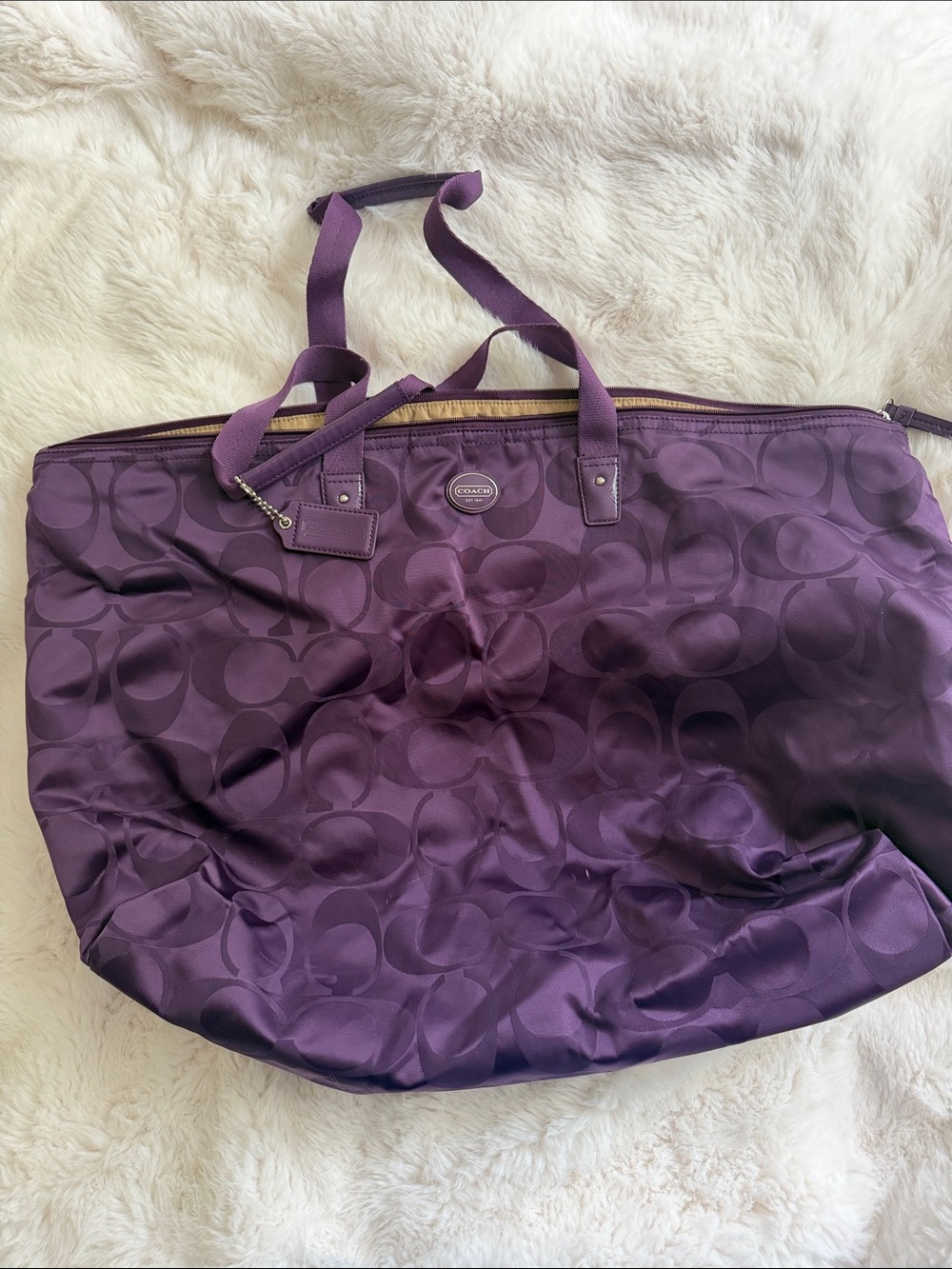 Coach Purple Signature Tote Bag with Logo Jacquard
